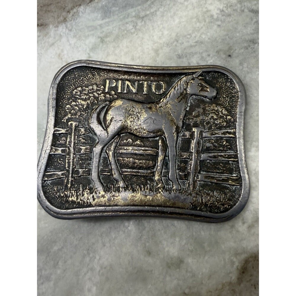 Vintage Pinto Belt Buckle James Lind 1975 Wyoming Studio Art Works Cowboy Heavy